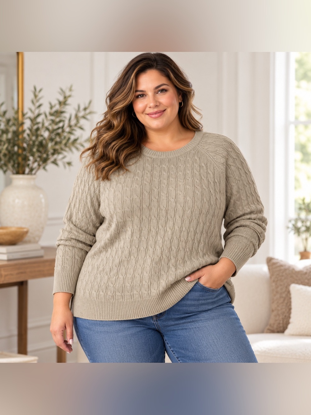 Croft & Barrow 3X Taupe Cable Knit Sweater Plus Size